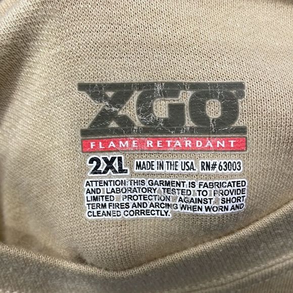 XGO Mens Flame Retardant Tan Long Sleeve Crewneck Shirt 2XL Workwear Outdoor - Picture 4 of 9